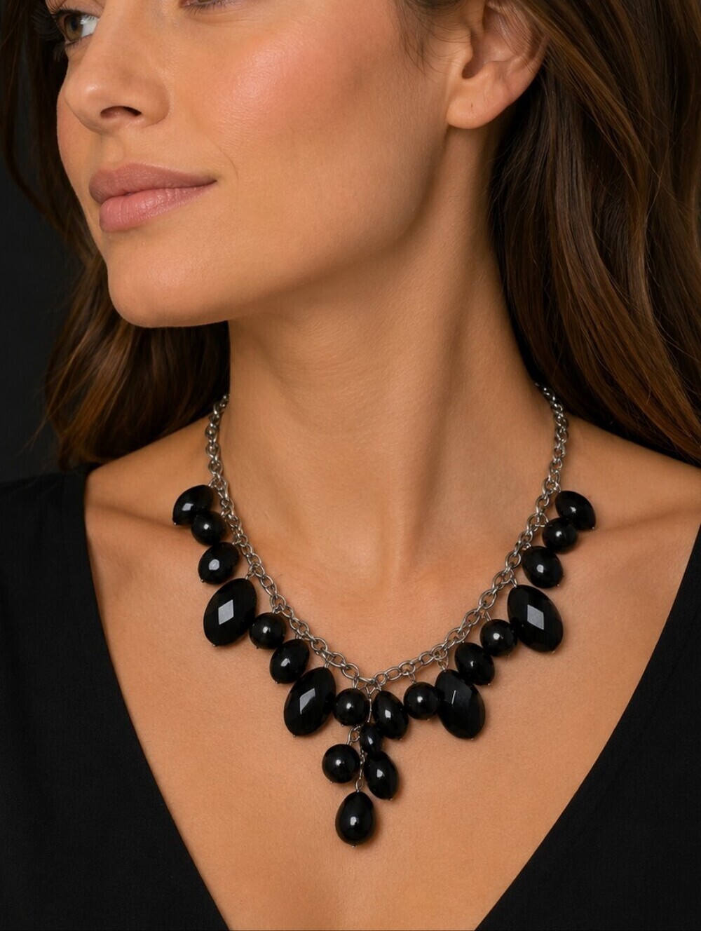 3/$30 Black Bauble Beaded Chain Necklace